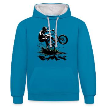 BMX Bike - Kontrast-Hoodie - Pfauenblau/Grau meliert - Vorne - Liana (172cm) & Jaron (178cm)