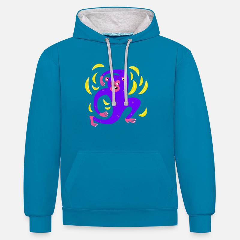 A monkey and its bananas - Contrast hoodie - peacock blue/heather grey