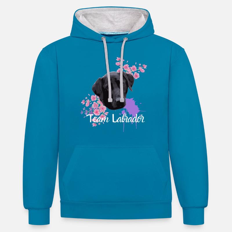 Team schwarzer - Kontrast-Hoodie - Pfauenblau/Grau meliert