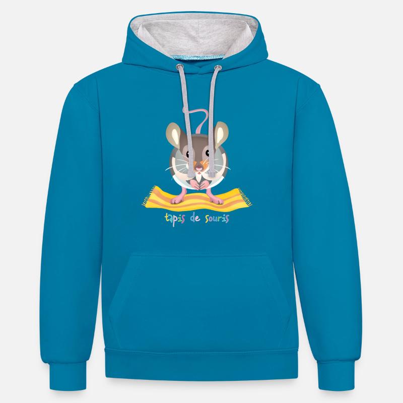 tapis de souris - Sweat à capuche contrasté - bleu paon/gris chiné