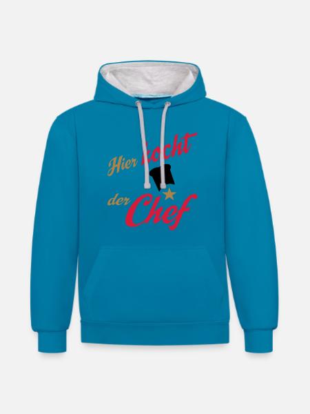 kochen - Kontrast-Hoodie - Pfauenblau/Grau meliert
