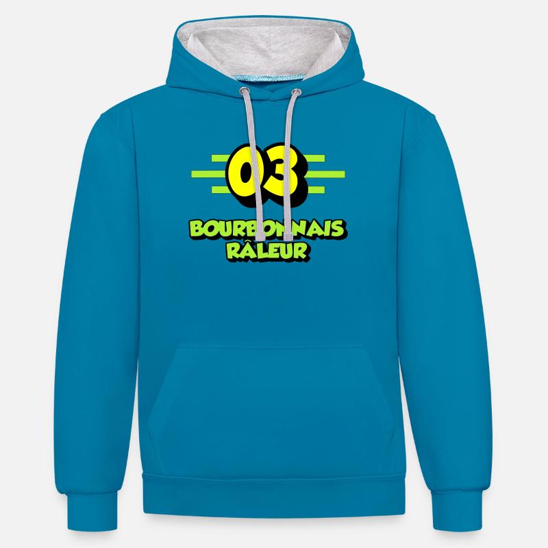 Bourbonnais râleur - Sweat à capuche contrasté - bleu paon/gris chiné