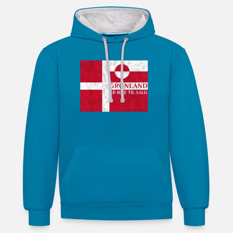 Grønland Ikke Til Salg - Sweat à capuche contrasté - bleu paon/gris chiné