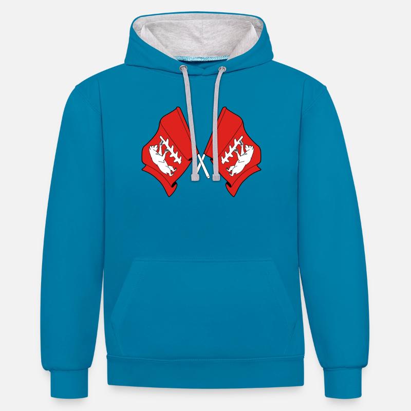 Deux drapeaux croisés du Warwickshire - Sweat à capuche contrasté - bleu paon/gris chiné