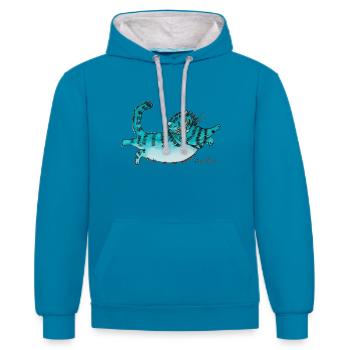 bleu Fluffy - Sweat à capuche contrasté - bleu paon/gris chiné - Devant - Liana (172cm) & Jaron (178cm)