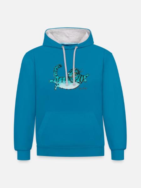 blue Fluffy - Contrast hoodie - peacock blue/heather grey