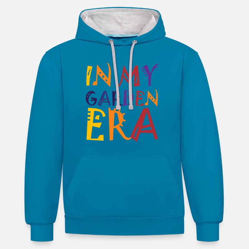 À l’époque de mon jardin - Sweat à capuche contrasté - bleu paon/gris chiné