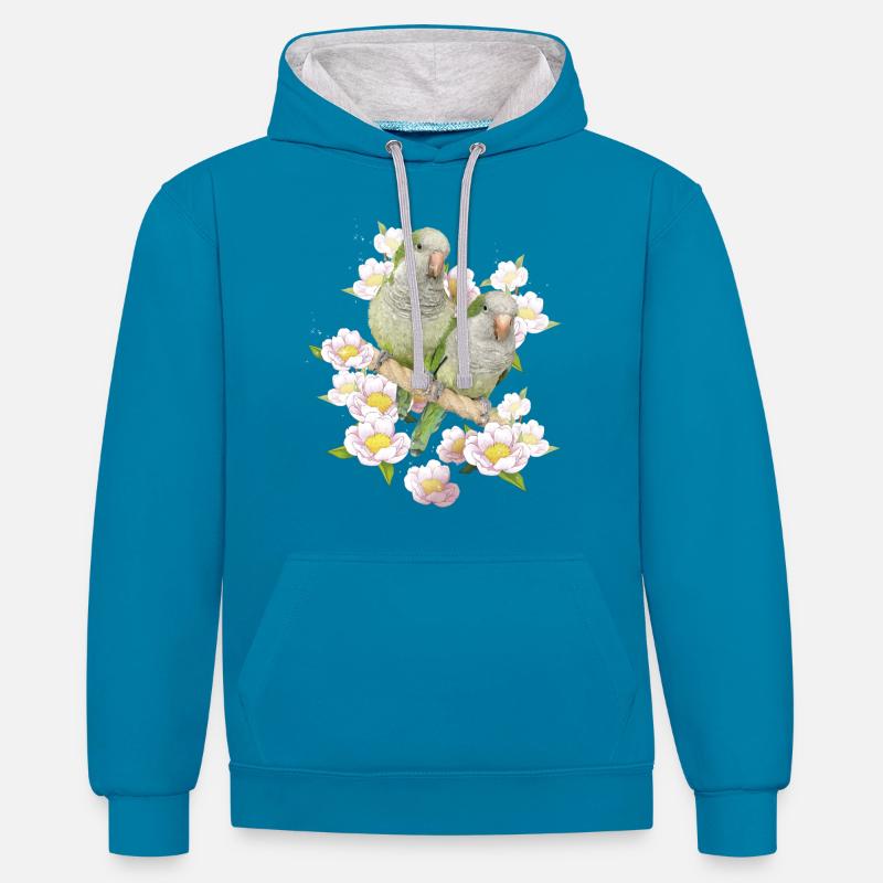 Perruche d’Argentine - Sweat à capuche contrasté - bleu paon/gris chiné
