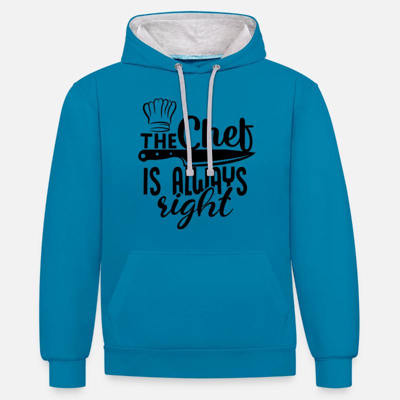 Chef Chef Chef Cuisine Drôle de dicton - Sweat à capuche contrasté - bleu paon/gris chiné