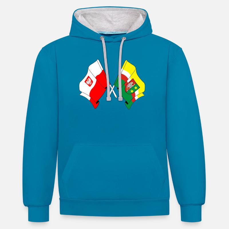 Drapeau de la Pologne, Lubusz croisé - Sweat à capuche contrasté - bleu paon/gris chiné