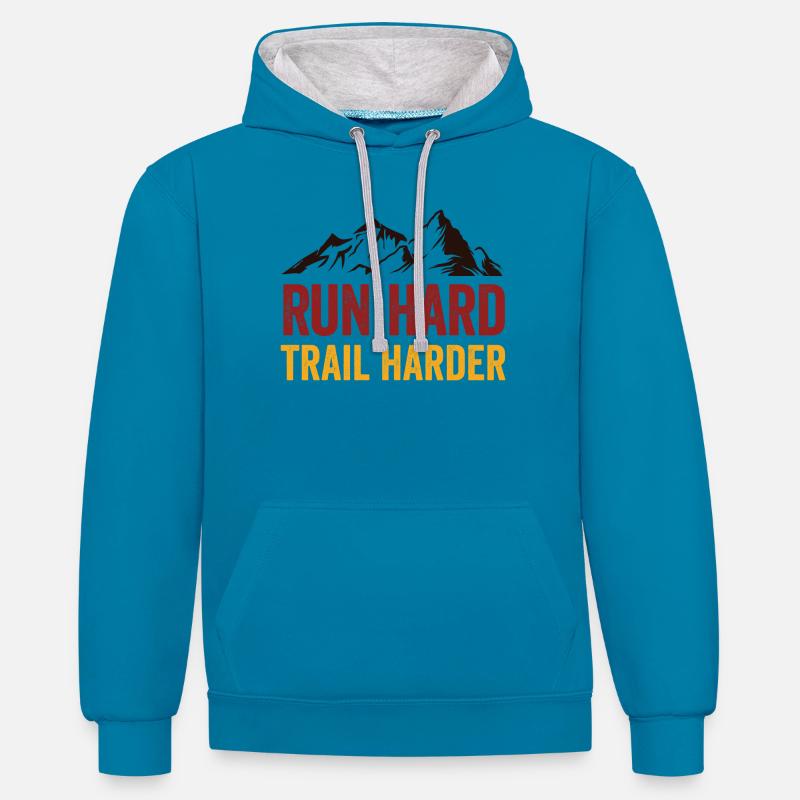 Courez fort. Trail plus difficile. - Sweat à capuche contrasté - bleu paon/gris chiné