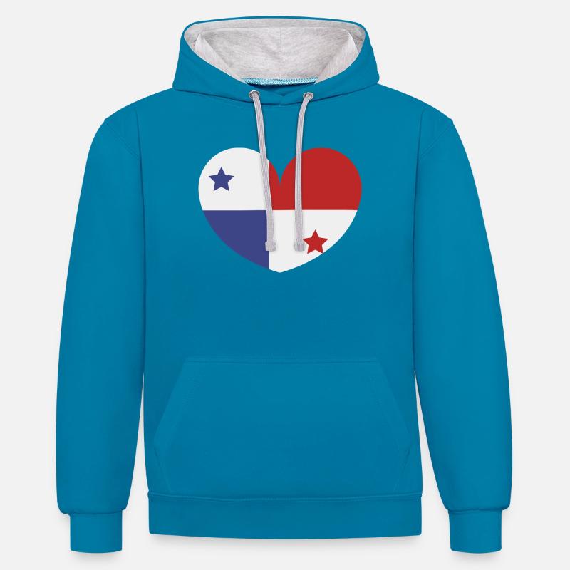 Drapeau du cœur du Panama - Sweat à capuche contrasté - bleu paon/gris chiné