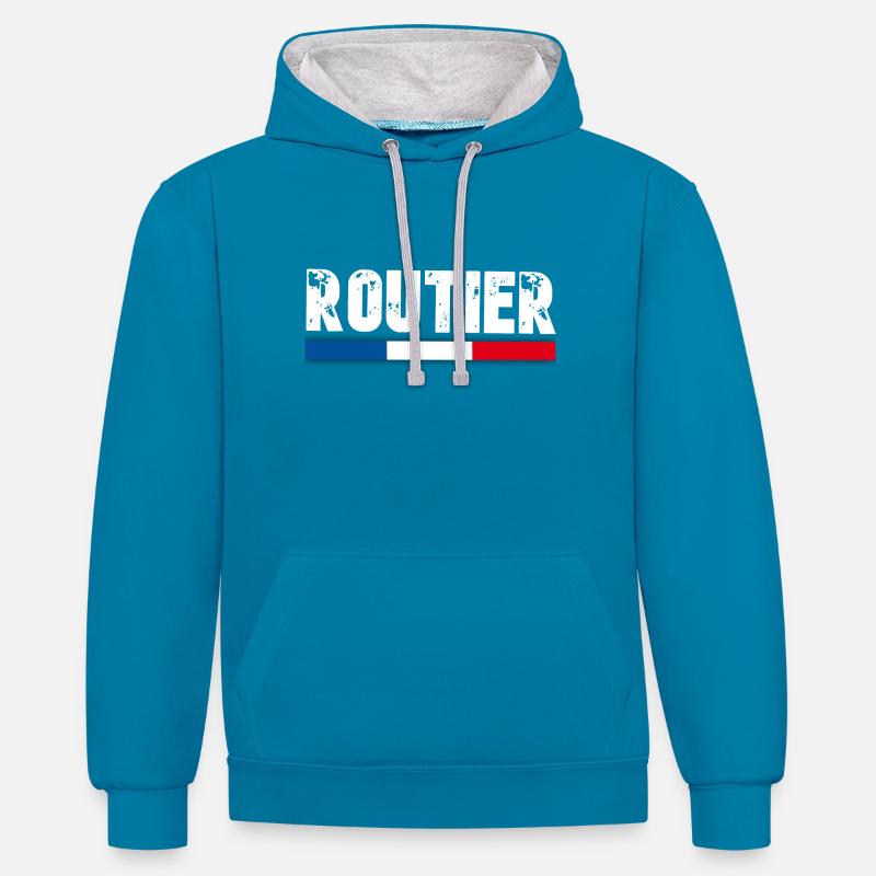 routier drapeau francais - Sweat à capuche contrasté - bleu paon/gris chiné