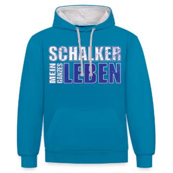 Schalker mein ganzes Leben - Kontrast-Hoodie - Pfauenblau/Grau meliert - Vorne - Liana (172cm) & Jaron (178cm)