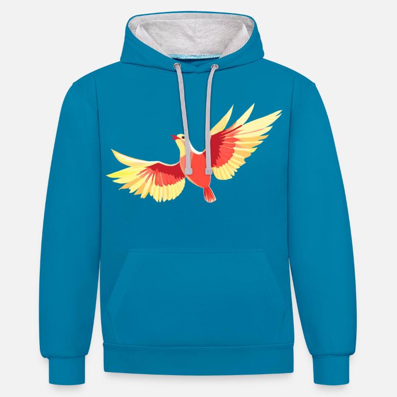 Oiseau planant dans le ciel - Sweat à capuche contrasté - bleu paon/gris chiné
