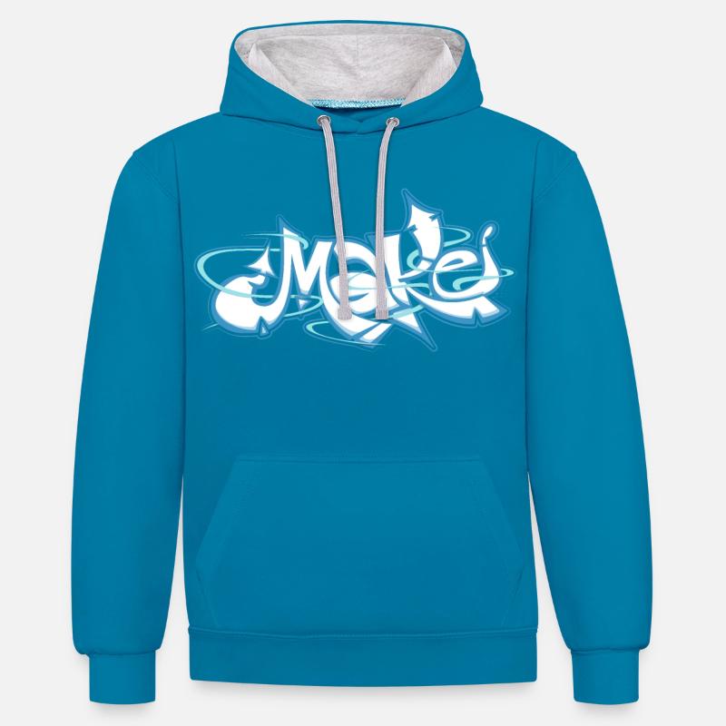 Blaues Wort machen Graffiti - Kontrast-Hoodie - Pfauenblau/Grau meliert