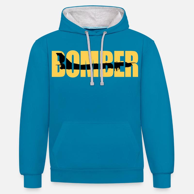 Bomber Tu-95 - Kontrast-Hoodie - Pfauenblau/Grau meliert