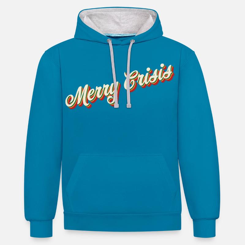 Conception de Noël Merry Crisis - Sweat à capuche contrasté - bleu paon/gris chiné