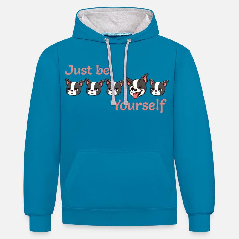 Boston - Sei einfach - du selbst - Pink - Kontrast-Hoodie - Pfauenblau/Grau meliert