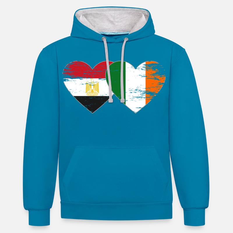 Egypte Irlande Drapeau Coeur Utilisé - Sweat à capuche contrasté - bleu paon/gris chiné