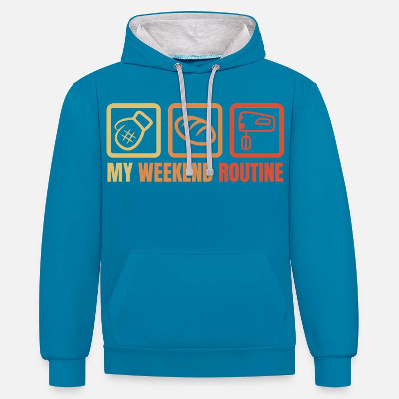 Ma routine du week-end - Sweat à capuche contrasté - bleu paon/gris chiné