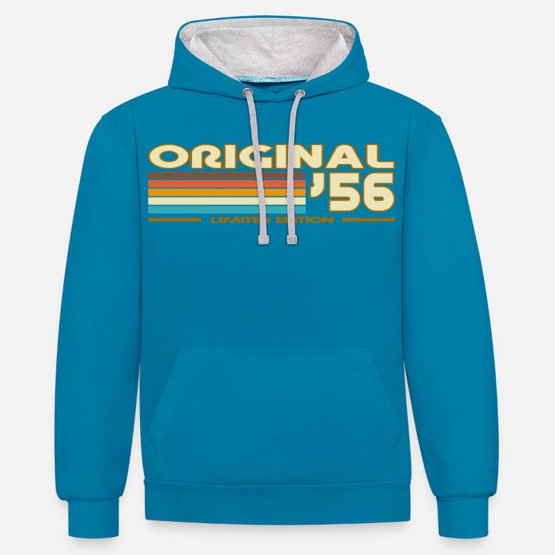 Original 56 Rayures rétro - Sweat à capuche contrasté - bleu paon/gris chiné
