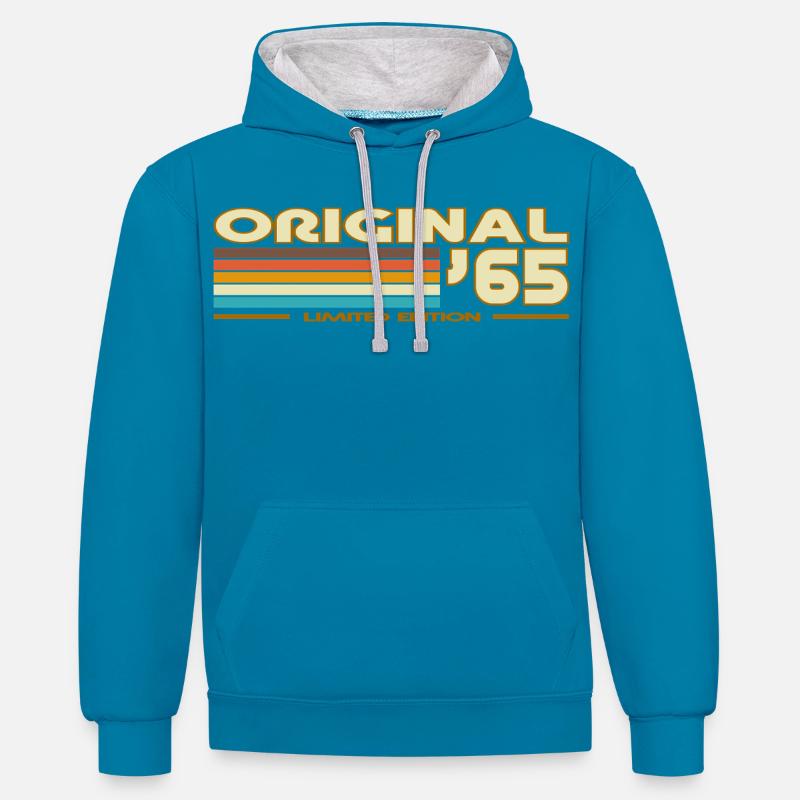 Original 65 Rayures Rétro - Sweat à capuche contrasté - bleu paon/gris chiné