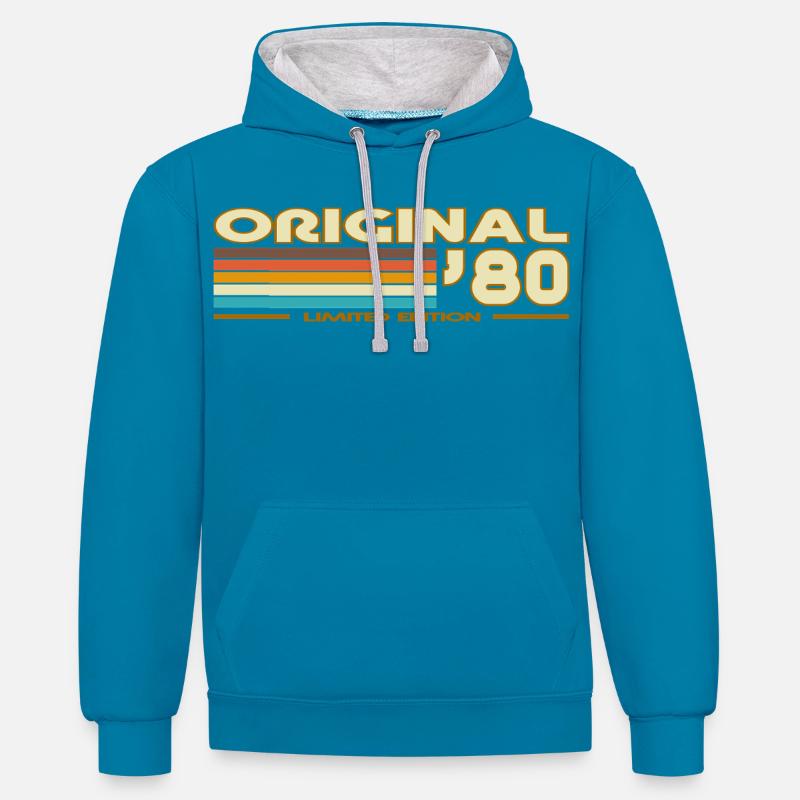 Original 80 Rayures Rétro - Sweat à capuche contrasté - bleu paon/gris chiné