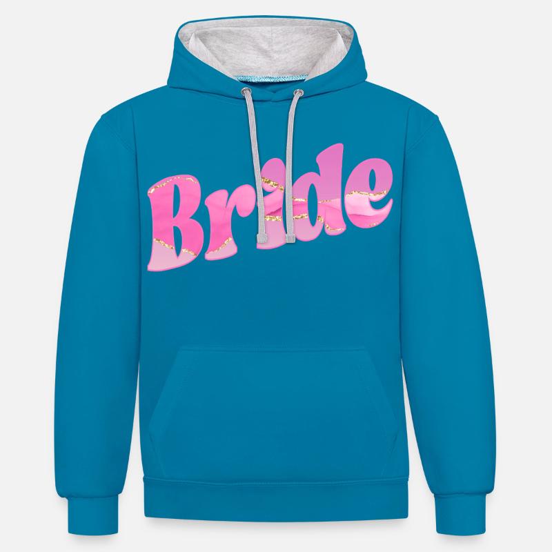 Mariage de mariée - Sweat à capuche contrasté - bleu paon/gris chiné