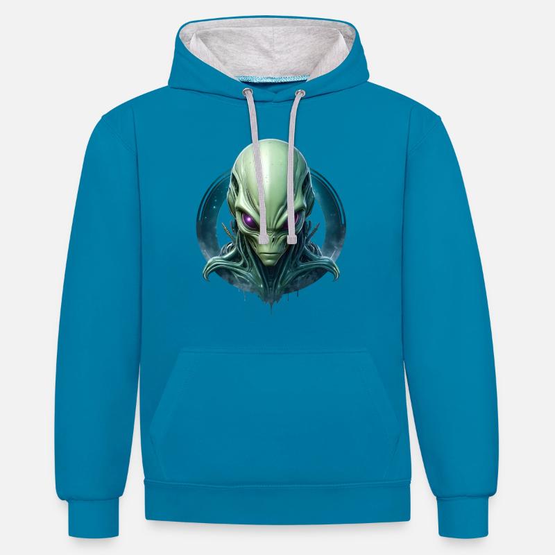 Portail des étrangers - Sweat à capuche contrasté - bleu paon/gris chiné