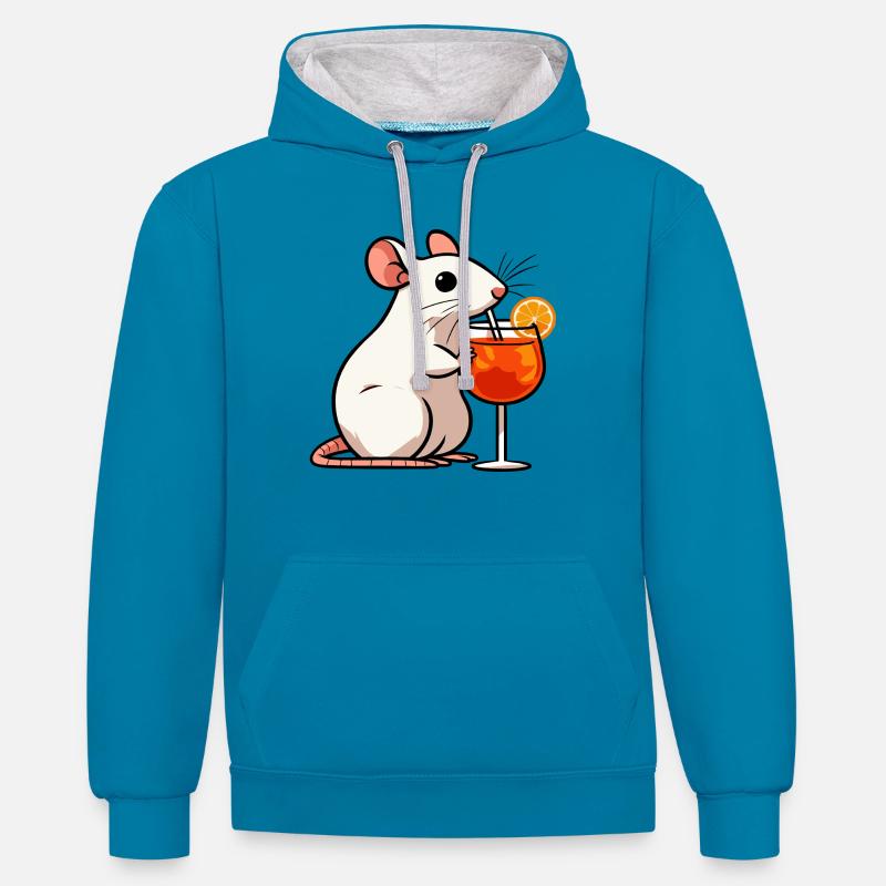 Rat Blanc Apéritif Aperoli Spritz Campari Boisson - Sweat à capuche contrasté - bleu paon/gris chiné