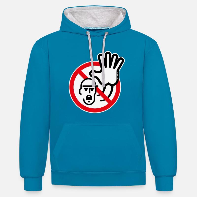 Warnzeichen / Warnung / Verbot (Symbol / 3C) - Kontrast-Hoodie - Pfauenblau/Grau meliert