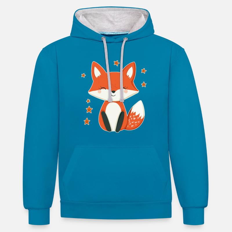 Fuchs und Sterne - Kontrast-Hoodie - Pfauenblau/Grau meliert