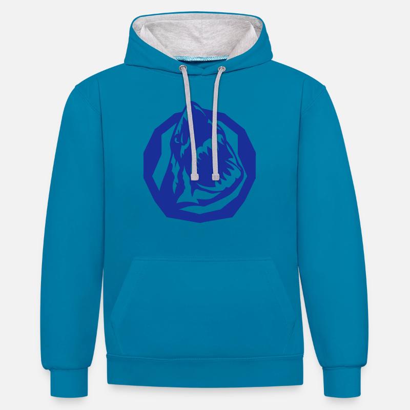 logo requin dessin poisson 802 - Sweat à capuche contrasté - bleu paon/gris chiné