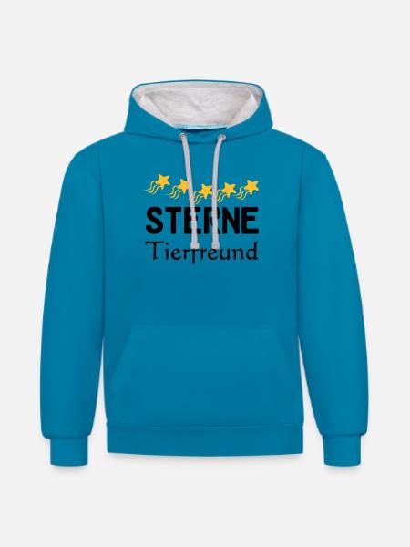 Sterne Tierfreund Geschenk - Kontrast-Hoodie - Pfauenblau/Grau meliert