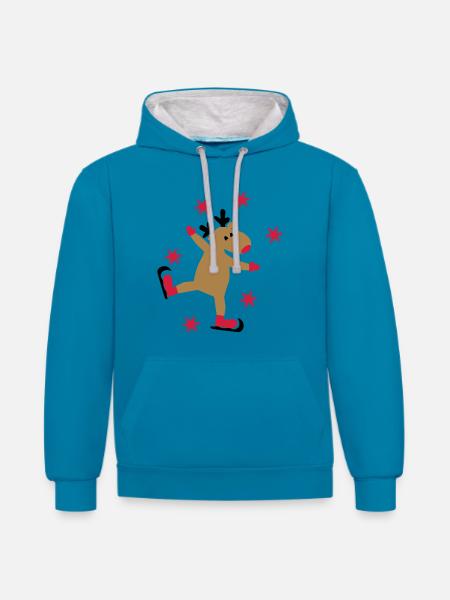 Funny moose for Christmas - Contrast hoodie - peacock blue/heather grey