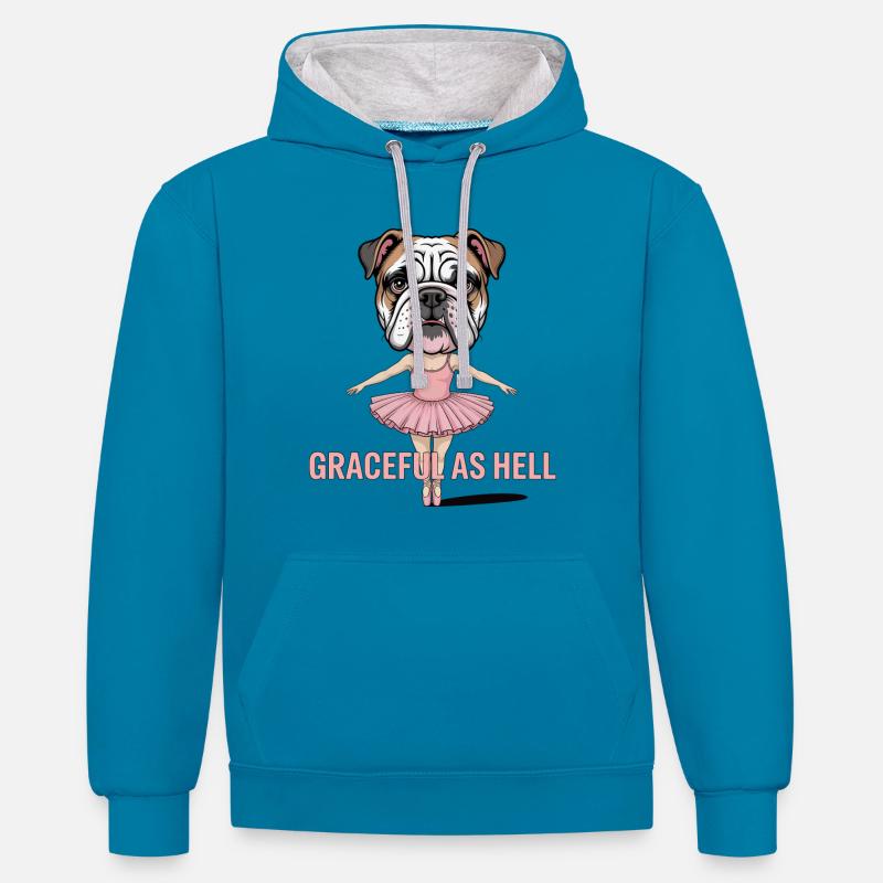 Ballerine bouledogue : gracieuse comme l’enfer - Sweat à capuche contrasté - bleu paon/gris chiné