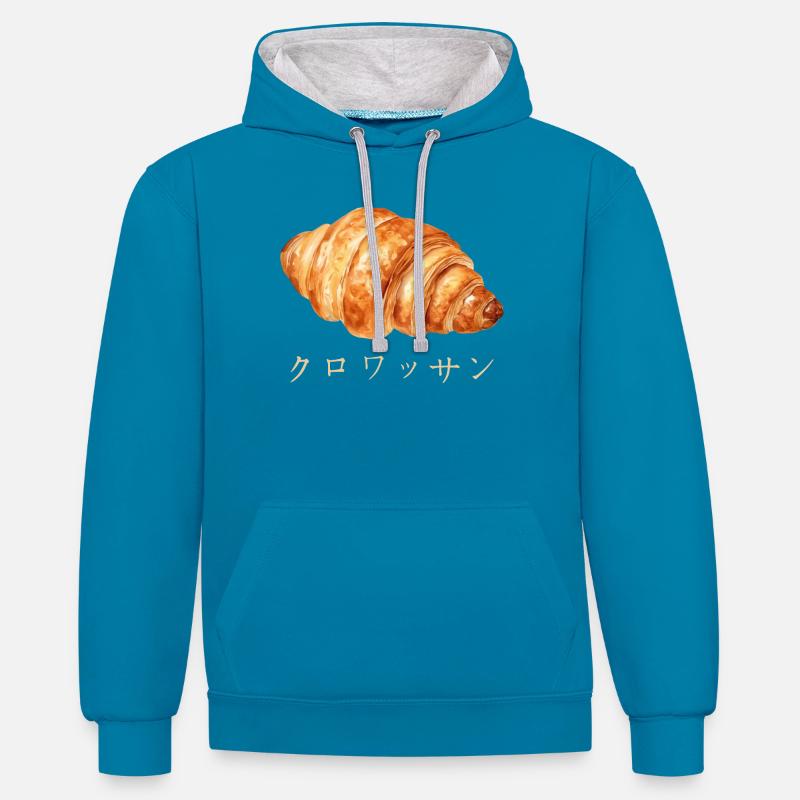 Conception de texte japonais croissant mignon - Sweat à capuche contrasté - bleu paon/gris chiné