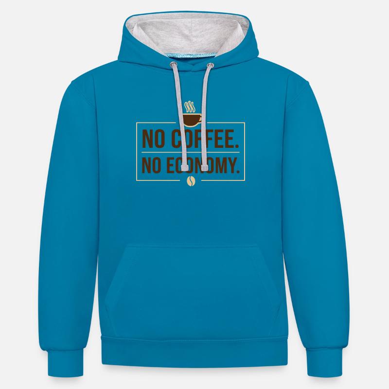 Pas de café, pas d’économie - Sweat à capuche contrasté - bleu paon/gris chiné