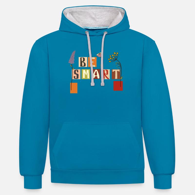 Sois intelligent - Sweat à capuche contrasté - bleu paon/gris chiné