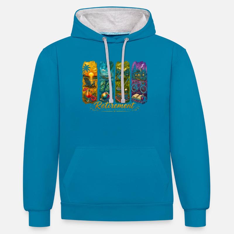 Retraite drôle - Sweat à capuche contrasté - bleu paon/gris chiné