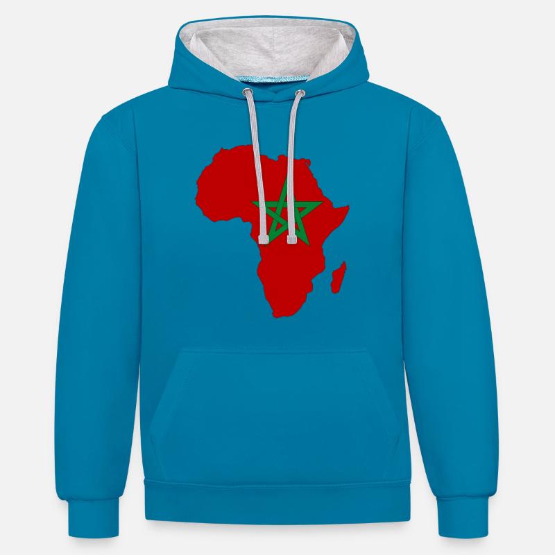Pavillon du Maroc Afrique - Sweat à capuche contrasté - bleu paon/gris chiné