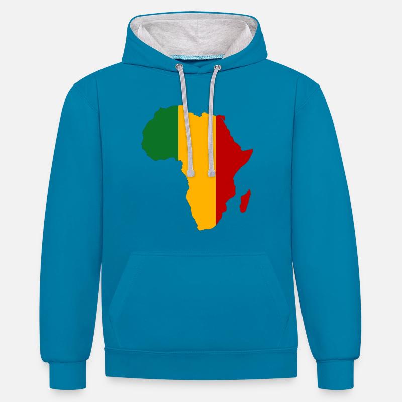 Mali Drapeau Afrique - Sweat à capuche contrasté - bleu paon/gris chiné