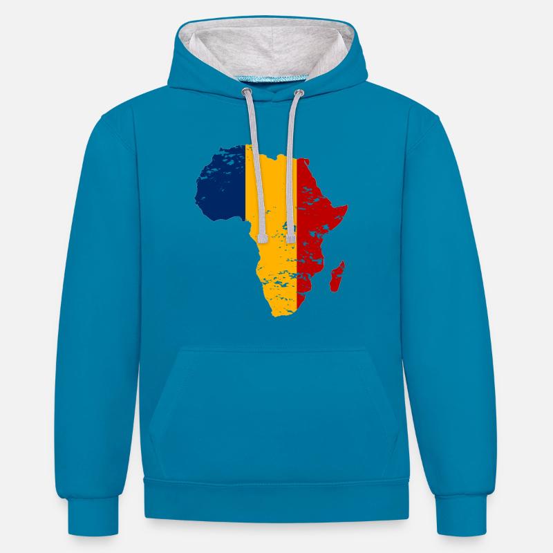 Tschad_Flagge_Afrika_used - Sweat à capuche contrasté - bleu paon/gris chiné