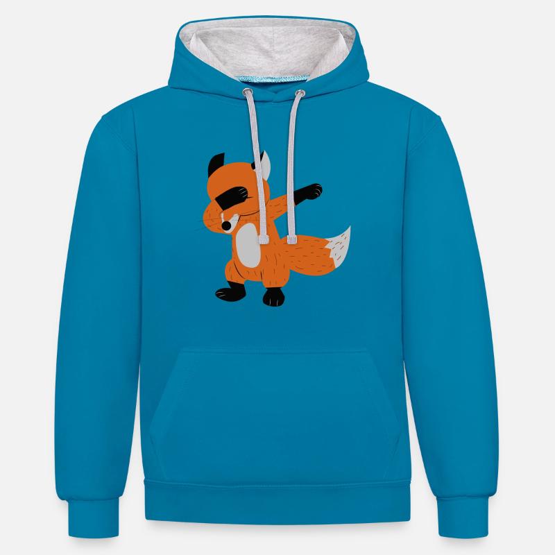 Dabbing Fox Fox Dab - Sweat à capuche contrasté - bleu paon/gris chiné