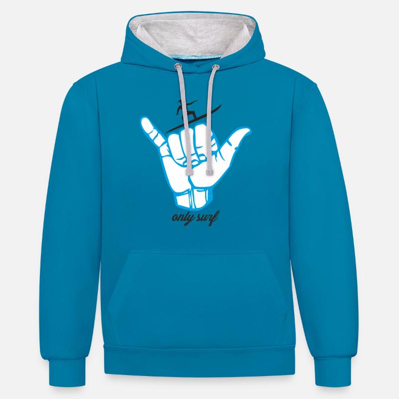 Surf - Sweat à capuche contrasté - bleu paon/gris chiné