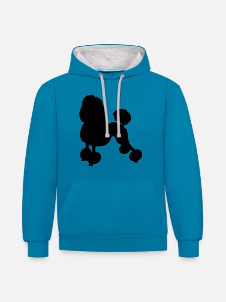 caniche - Sweat à capuche contrasté - bleu paon/gris chiné