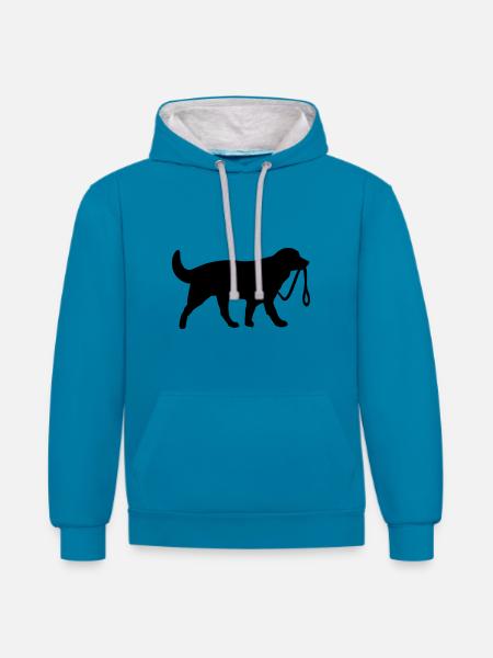 Dog with leash - Contrast hoodie - peacock blue/heather grey