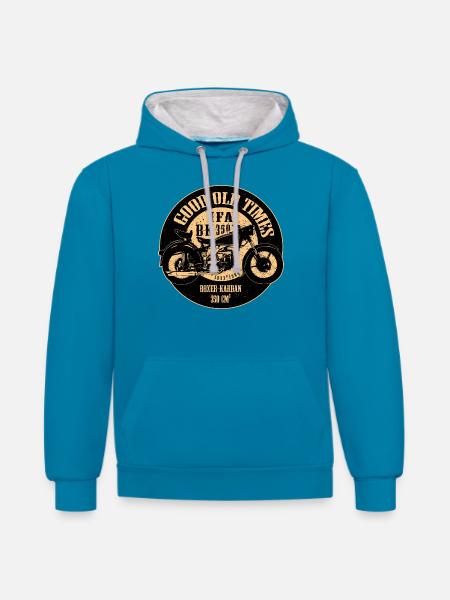 Good Old Times - Kontrast-Hoodie - Pfauenblau/Grau meliert