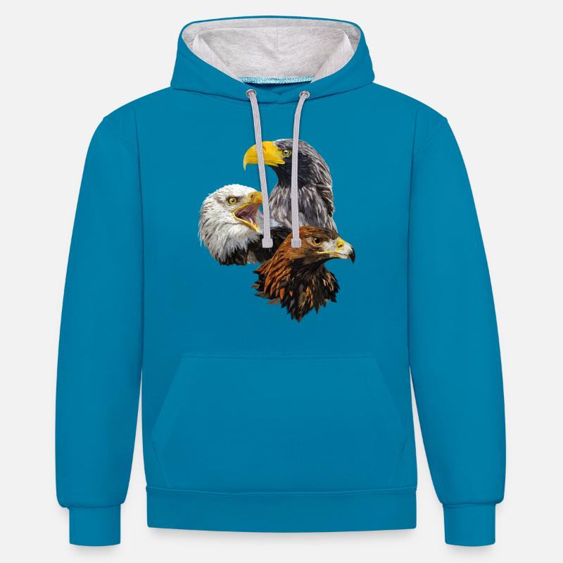 Oiseaux de proie - Sweat à capuche contrasté - bleu paon/gris chiné